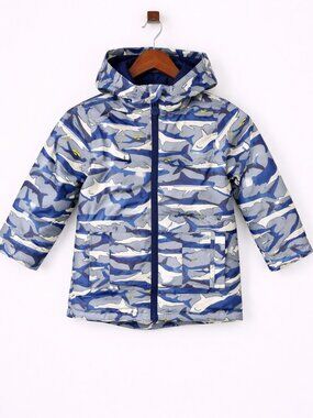 Joules Boys Blue Shark Stripe Right As Rain Waterproof Hooded Jacket Size 5y